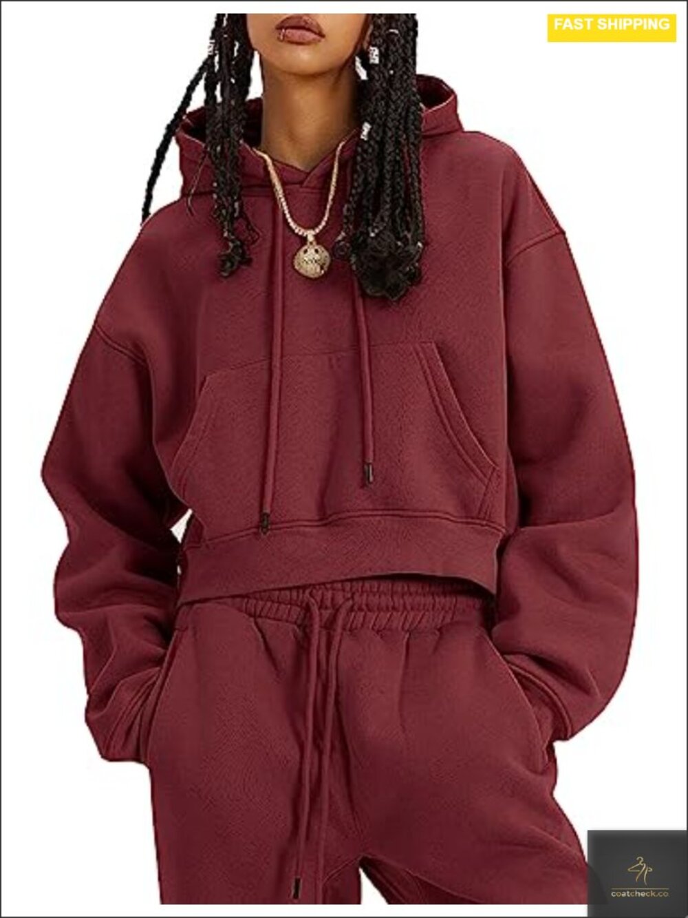 Women's Fleece 2 Piece Tracksuit Set Crop Pullover Jogger Sweatsuit